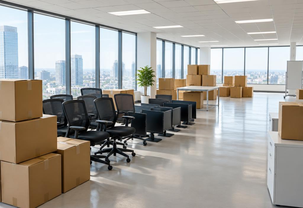 Movers relocating office furniture