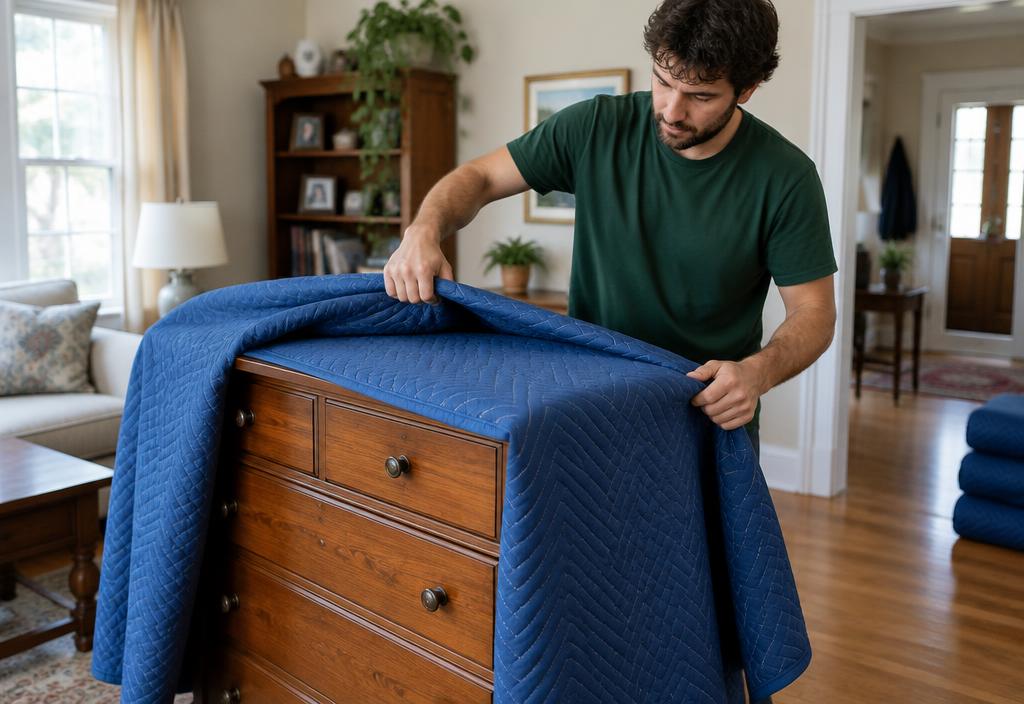 Movers carrying furniture into a suburban home